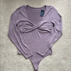 Abercrombie & Fitch Lilac Purple Long Sleeve Twist Front Soft Bodysuit